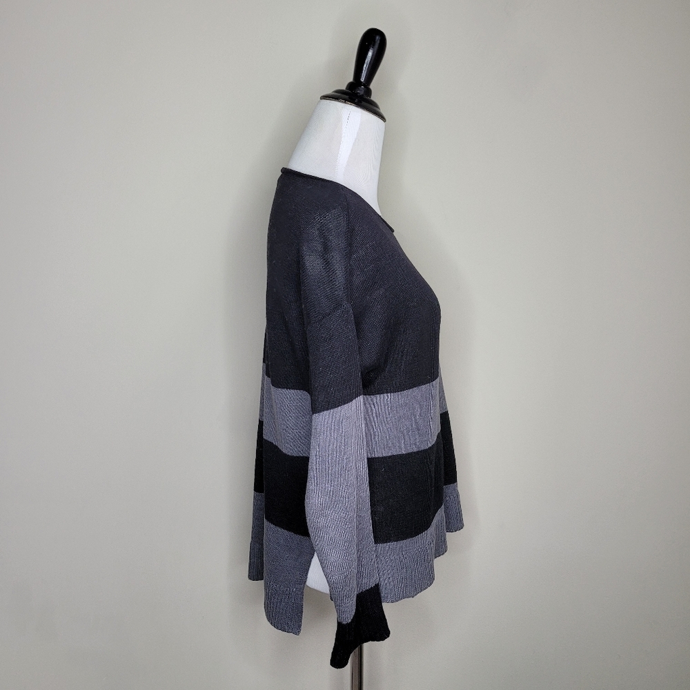 Eileen Fisher black and gray striped linen sweater - Picture 2 of 8